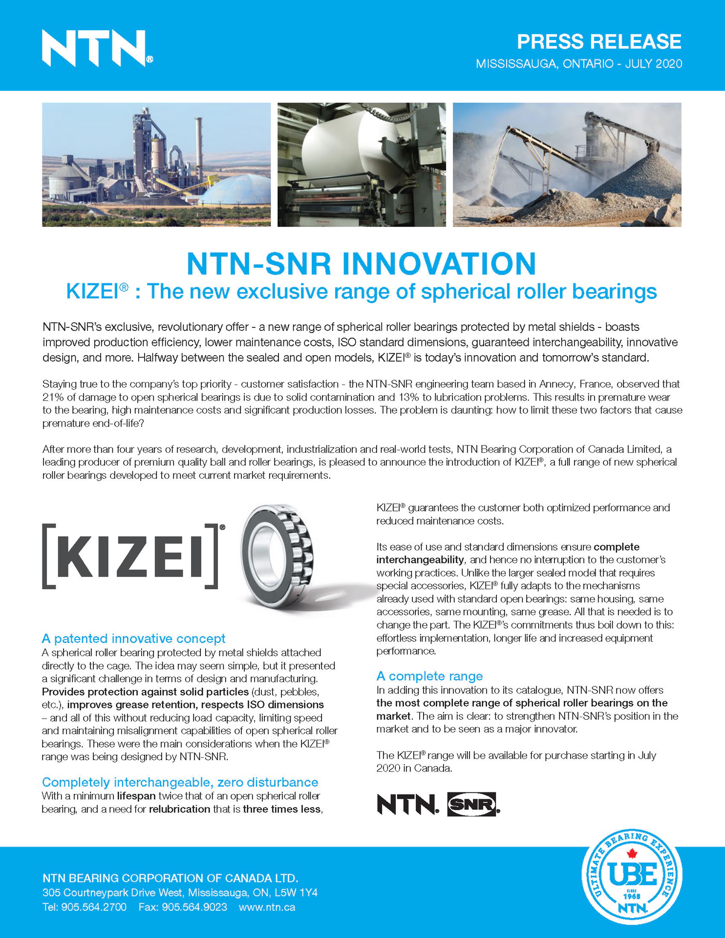ntn kizei spherical roller bearing press release en page 1